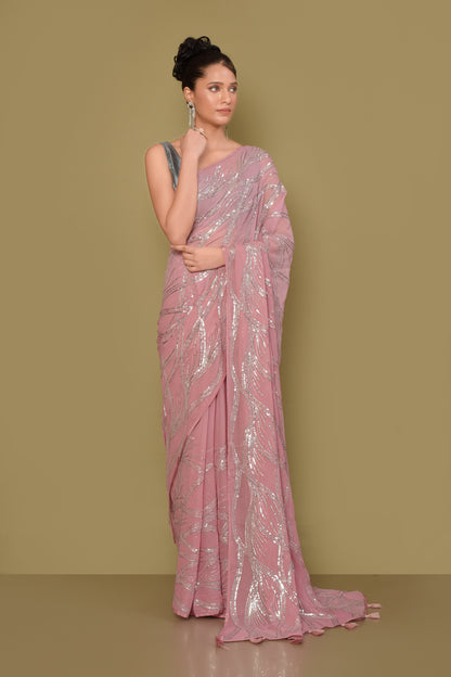 Designer Pink Georgette Saree