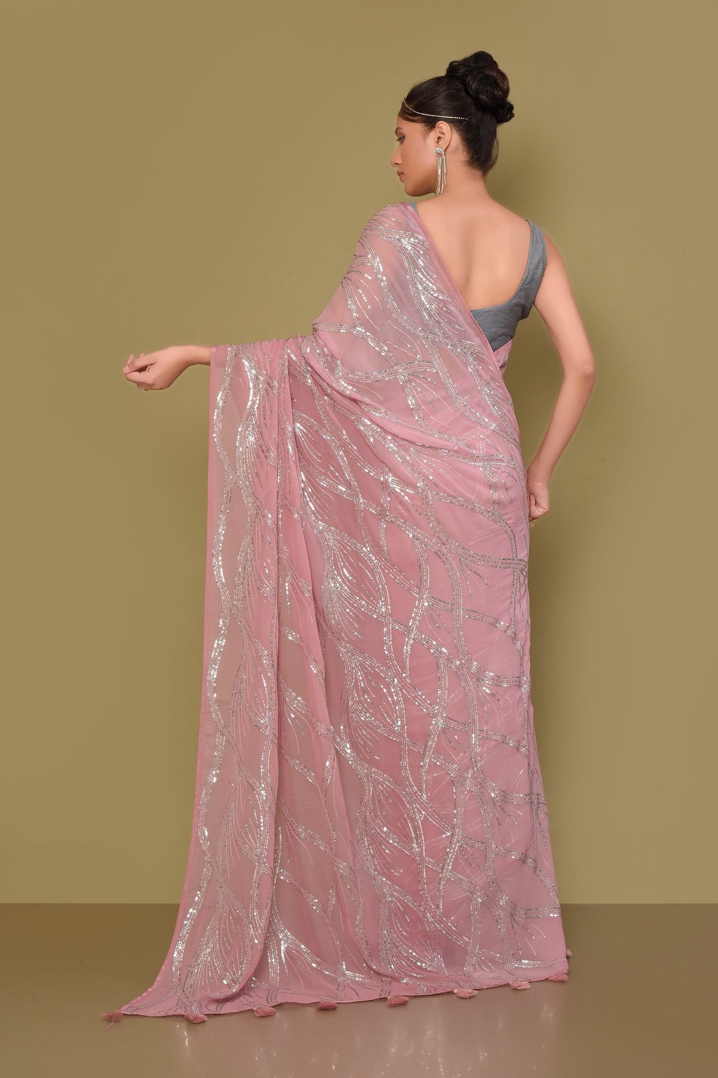 Designer Pink Georgette Saree