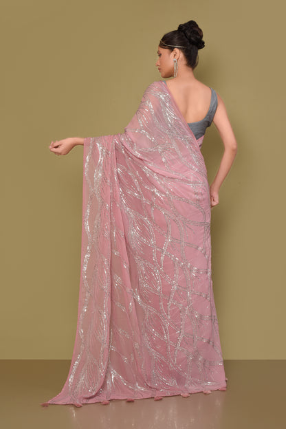 Designer Pink Georgette Saree