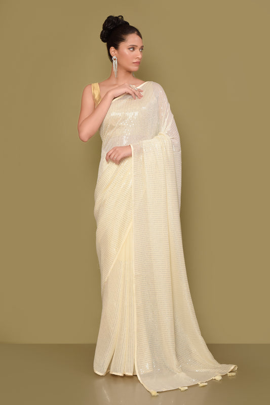 Designer Cream Georgette Saree