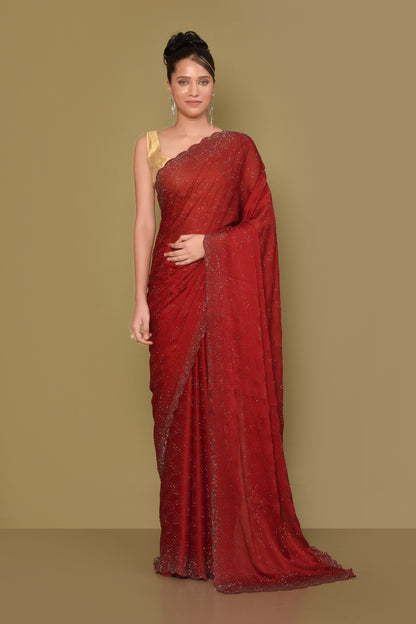 Designer Red Satin Saree