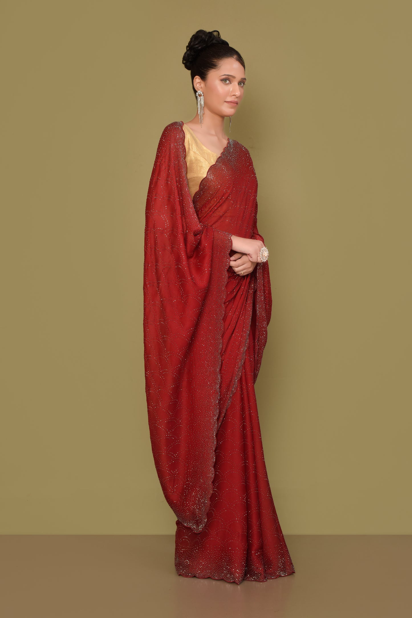 Designer Red Satin Saree