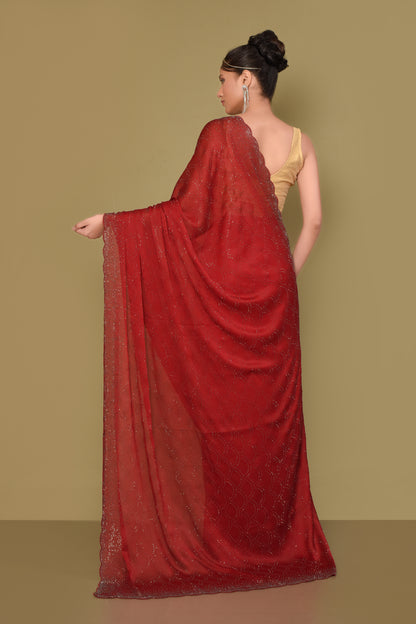 Designer Red Satin Saree