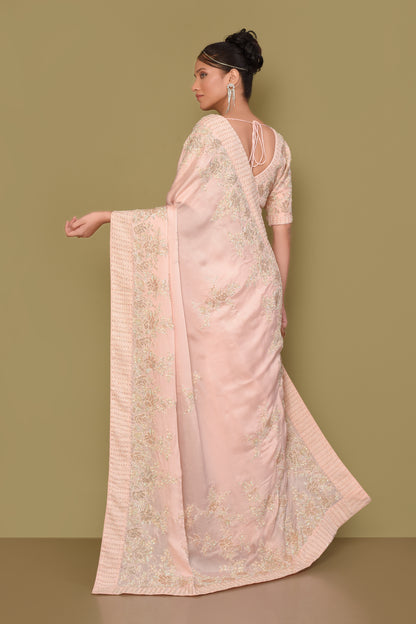 Designer Pink Satin Saree