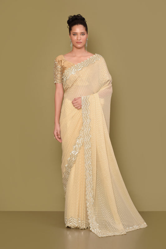 Designer Cream Tissue Saree