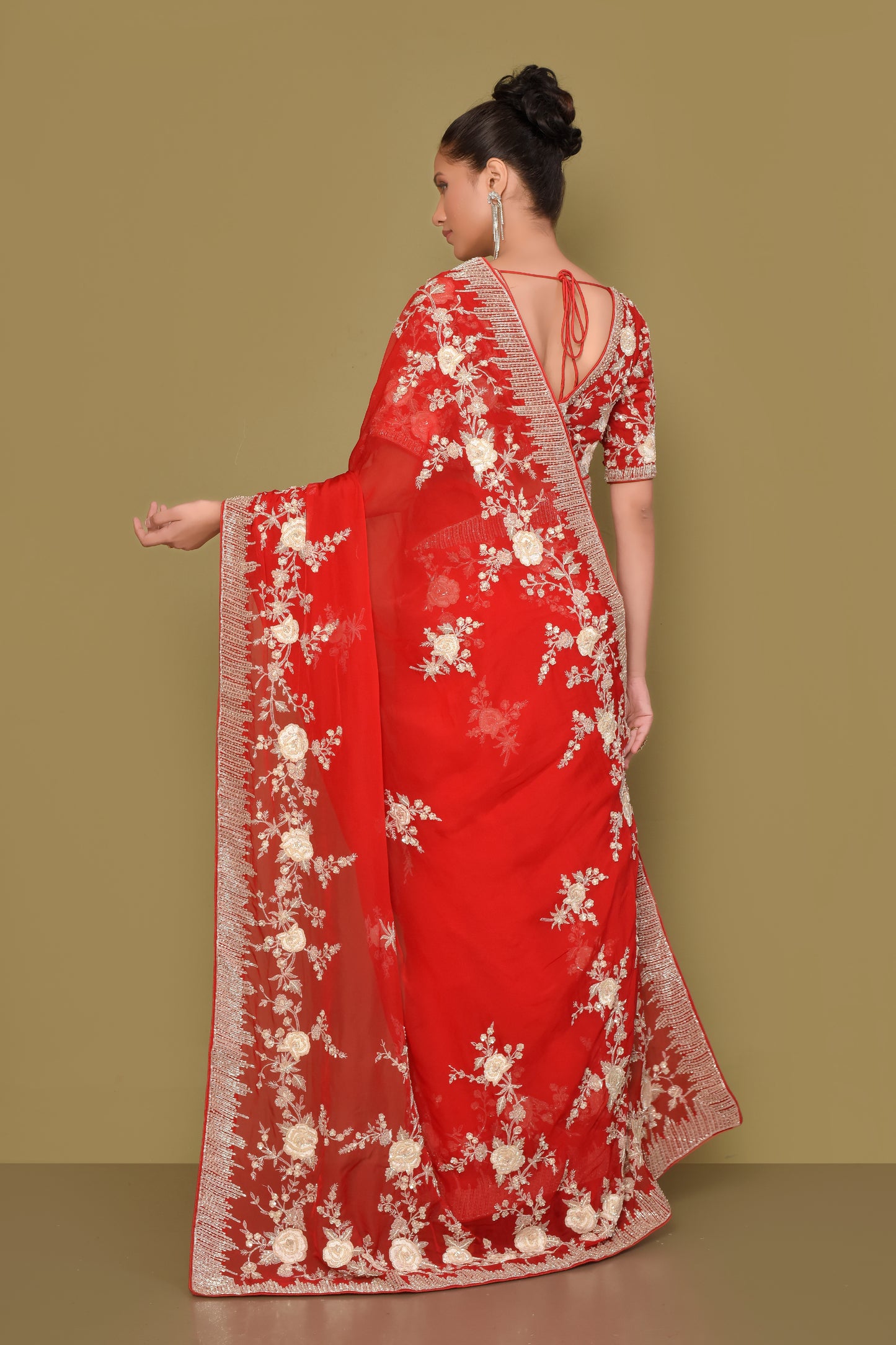 Designer Red Georgette Saree