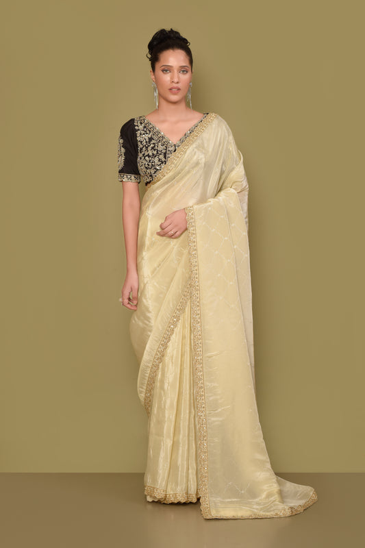 Designer Off- White Tissue Saree