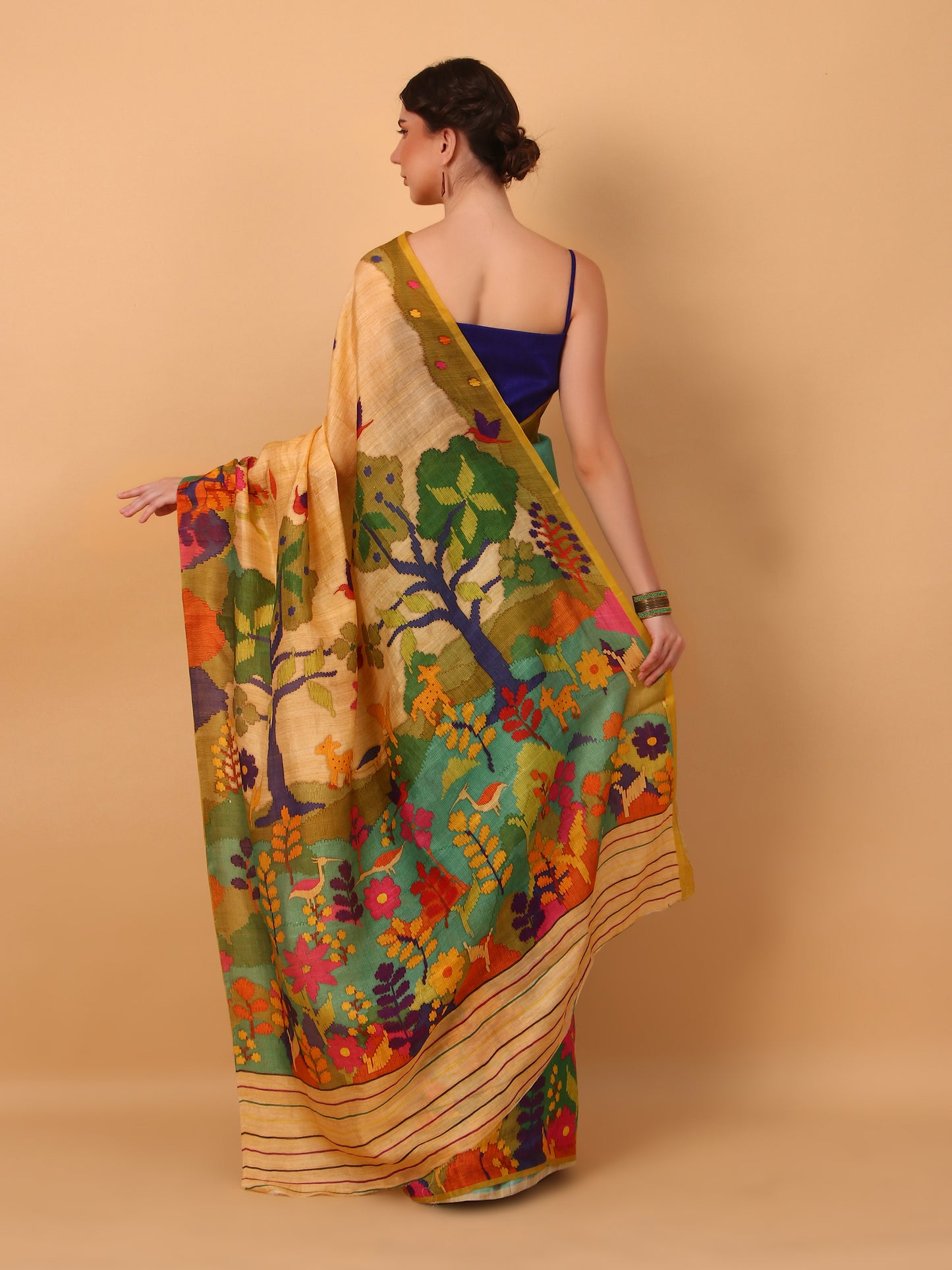 Multicolor Floral Silk Saree with Unstitched Blouse