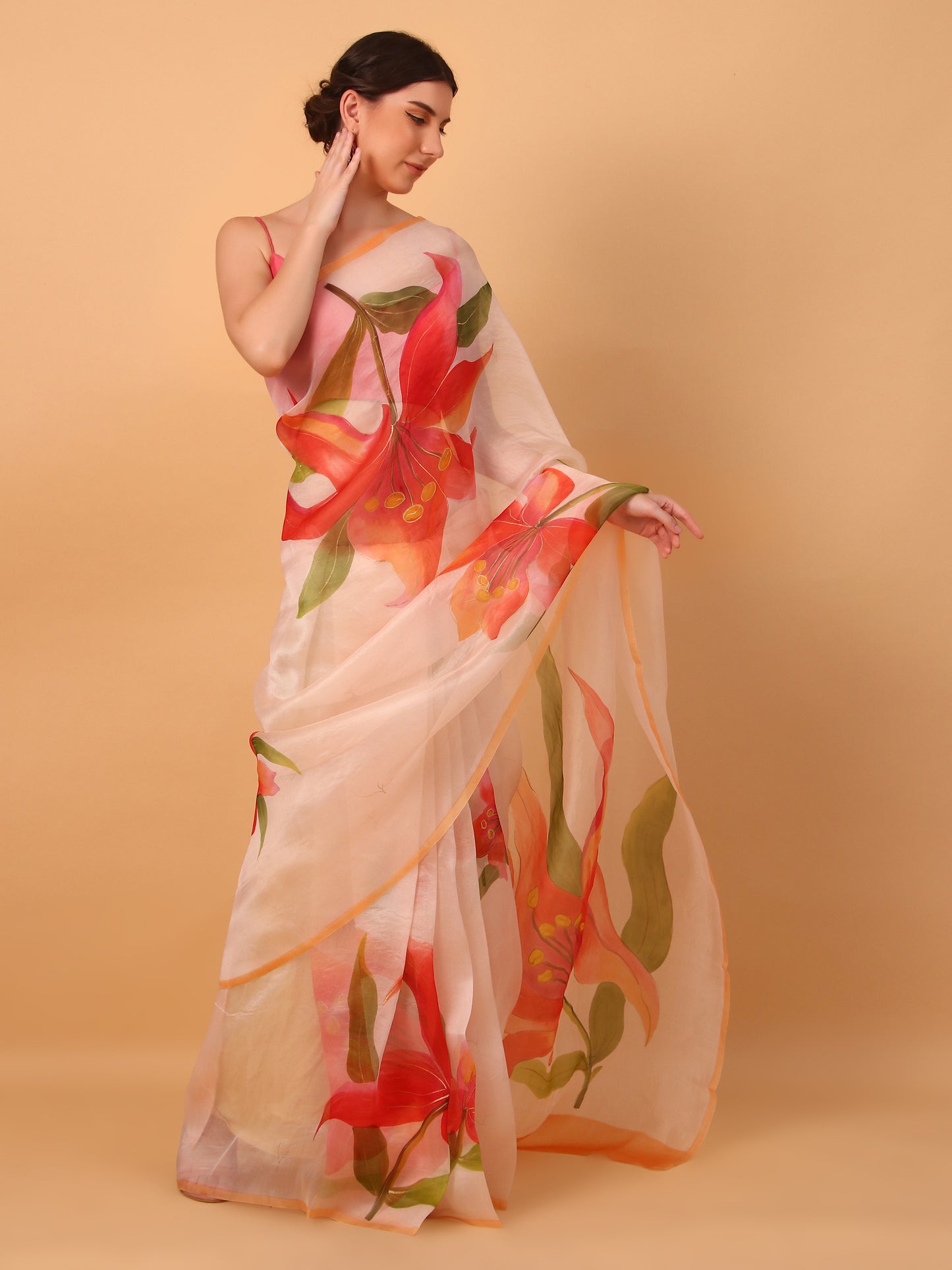 Pink Organza Saree with Unstitched Blouse