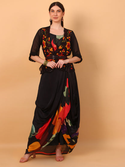 Midnight Drape Saree Set