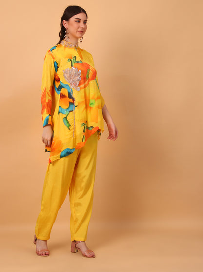 Yellow Hand Embroidered Two Piece Set