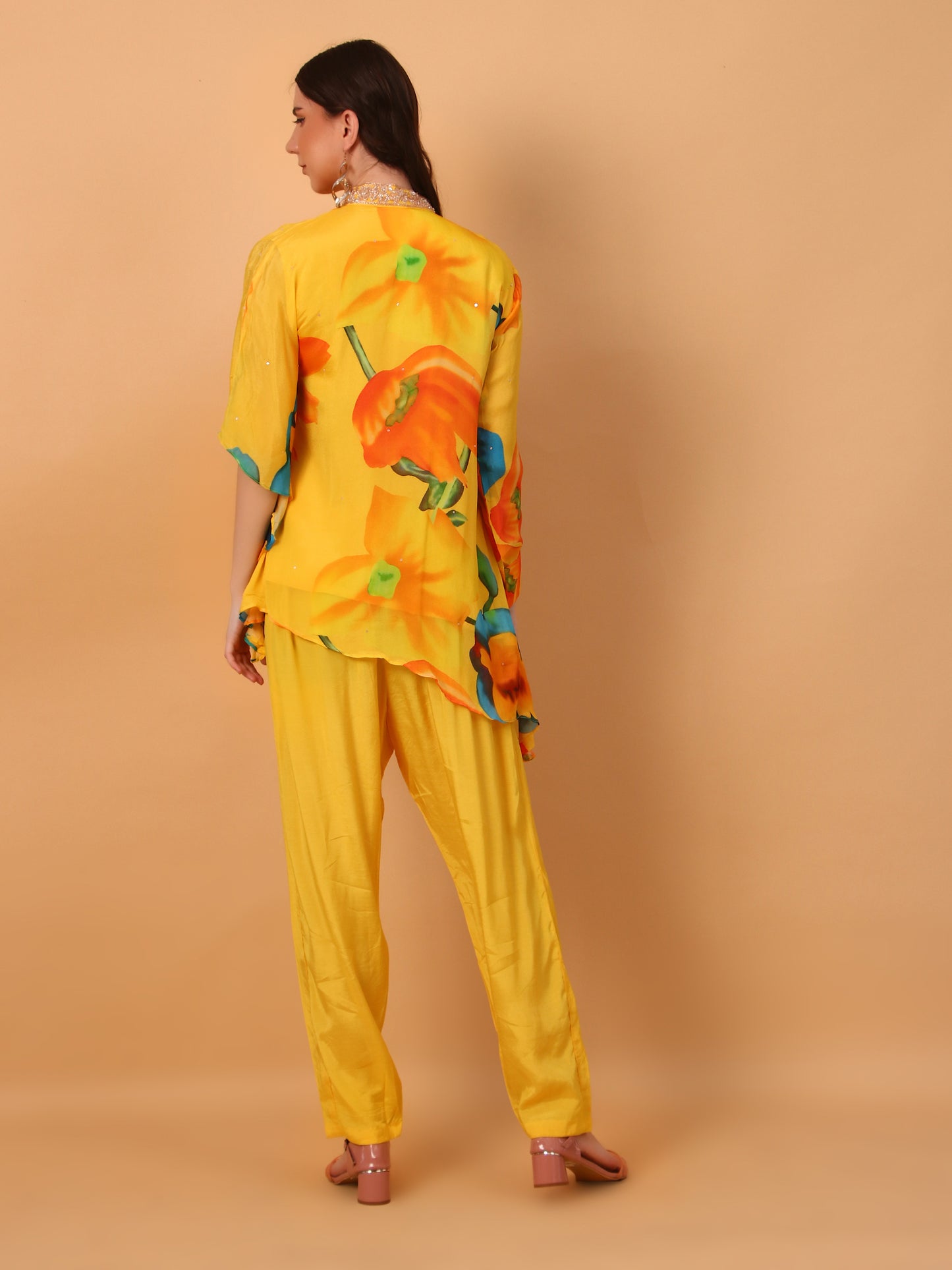 Yellow Hand Embroidered Two Piece Set