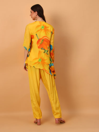 Yellow Hand Embroidered Two Piece Set