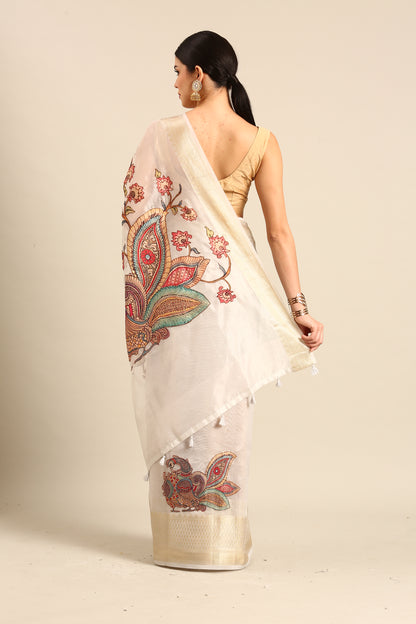 Designer White Cotton Saree