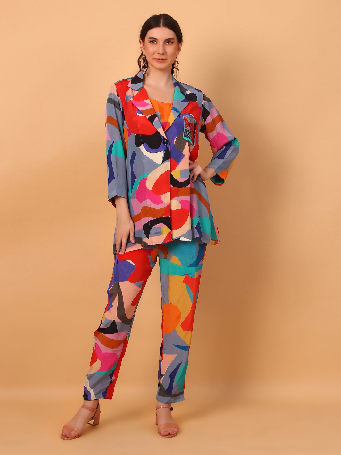 Multicolour Crepe Two Piece Set