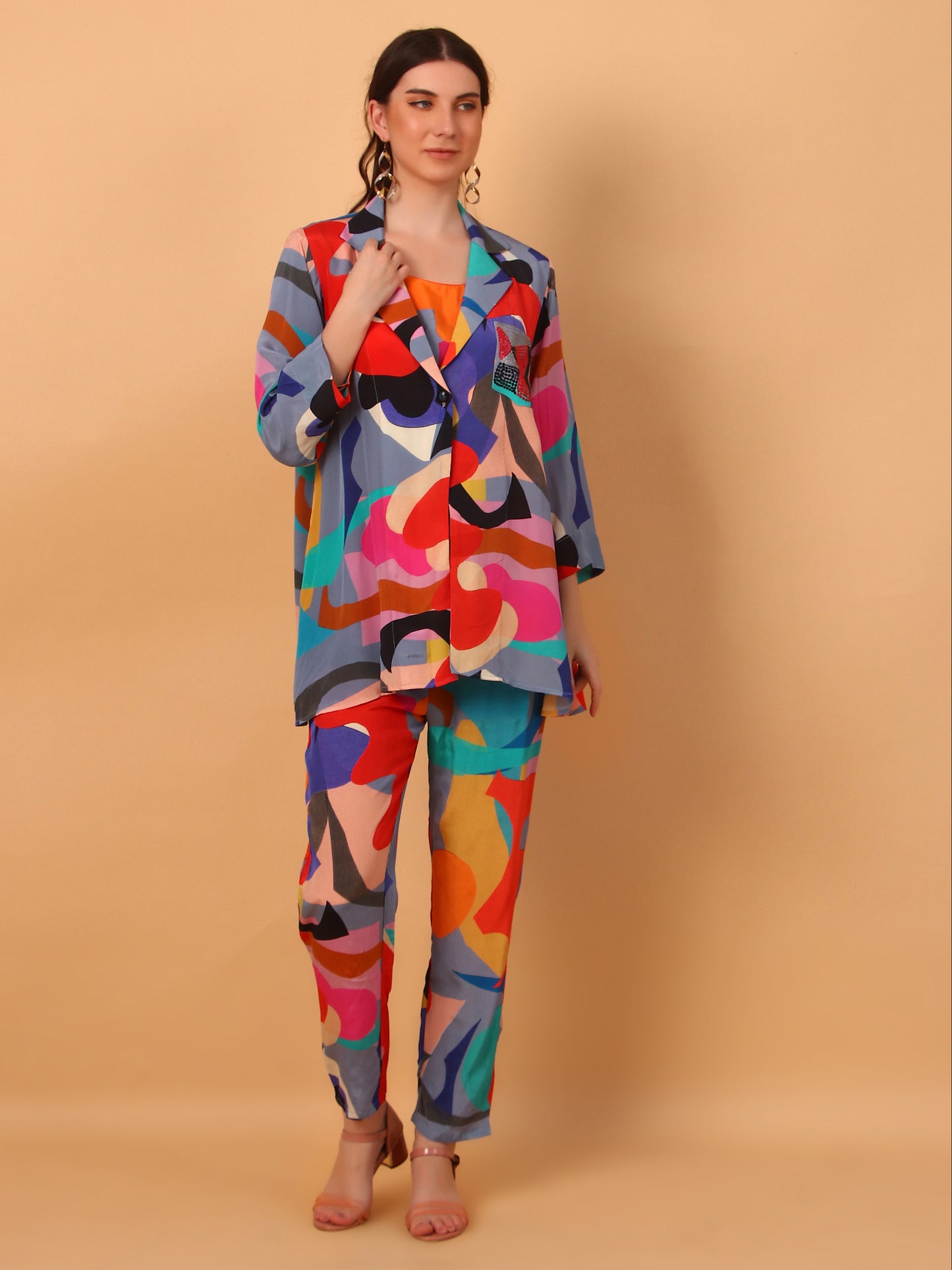 Multicolour Crepe Two Piece Set