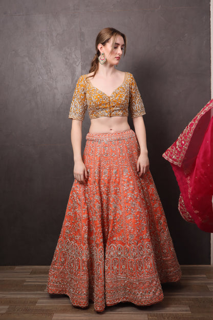 Multicolour Organza Lehenga Set with Blouse & Dupatta