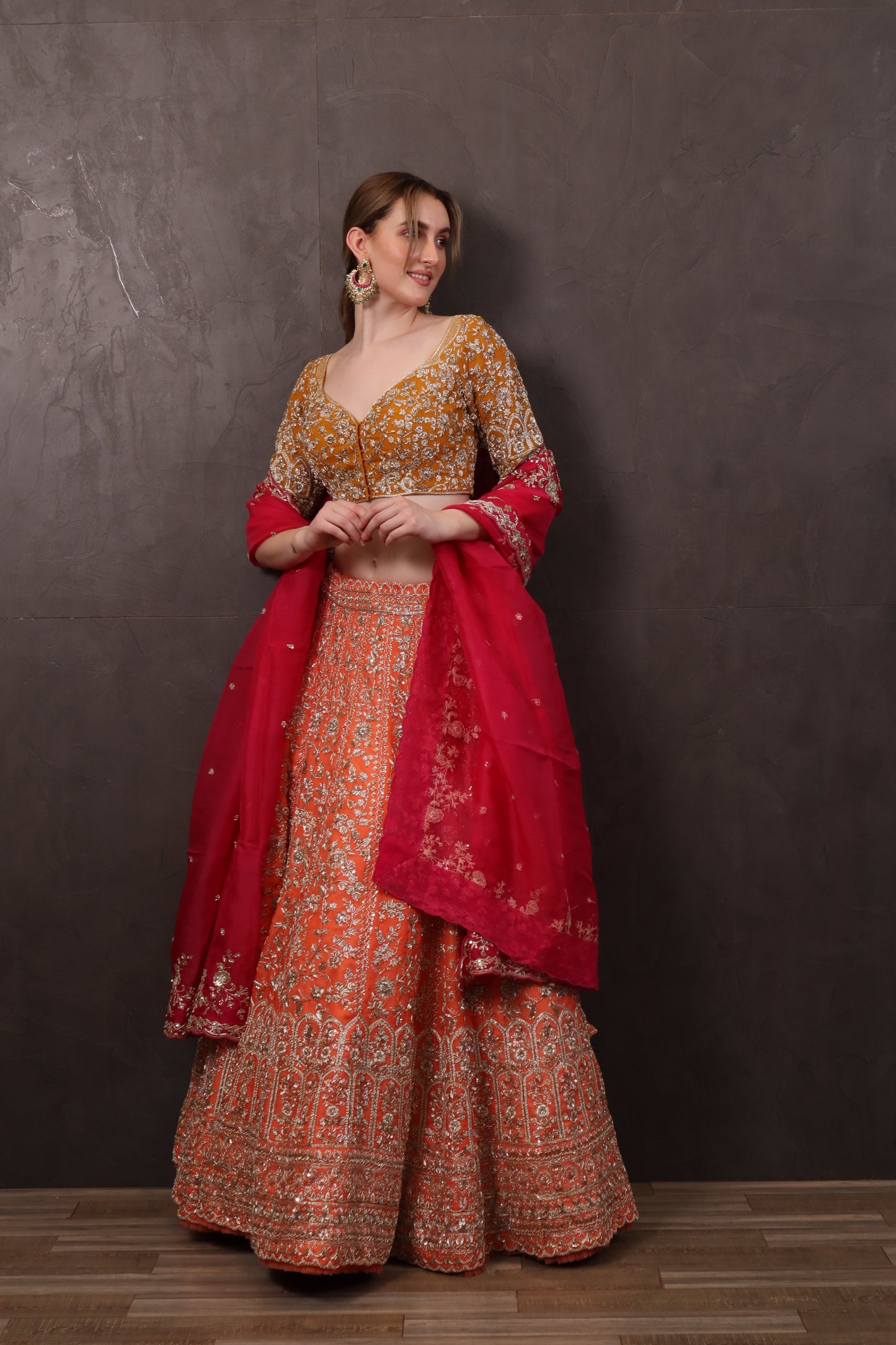 Multicolour Organza Lehenga Set with Blouse & Dupatta