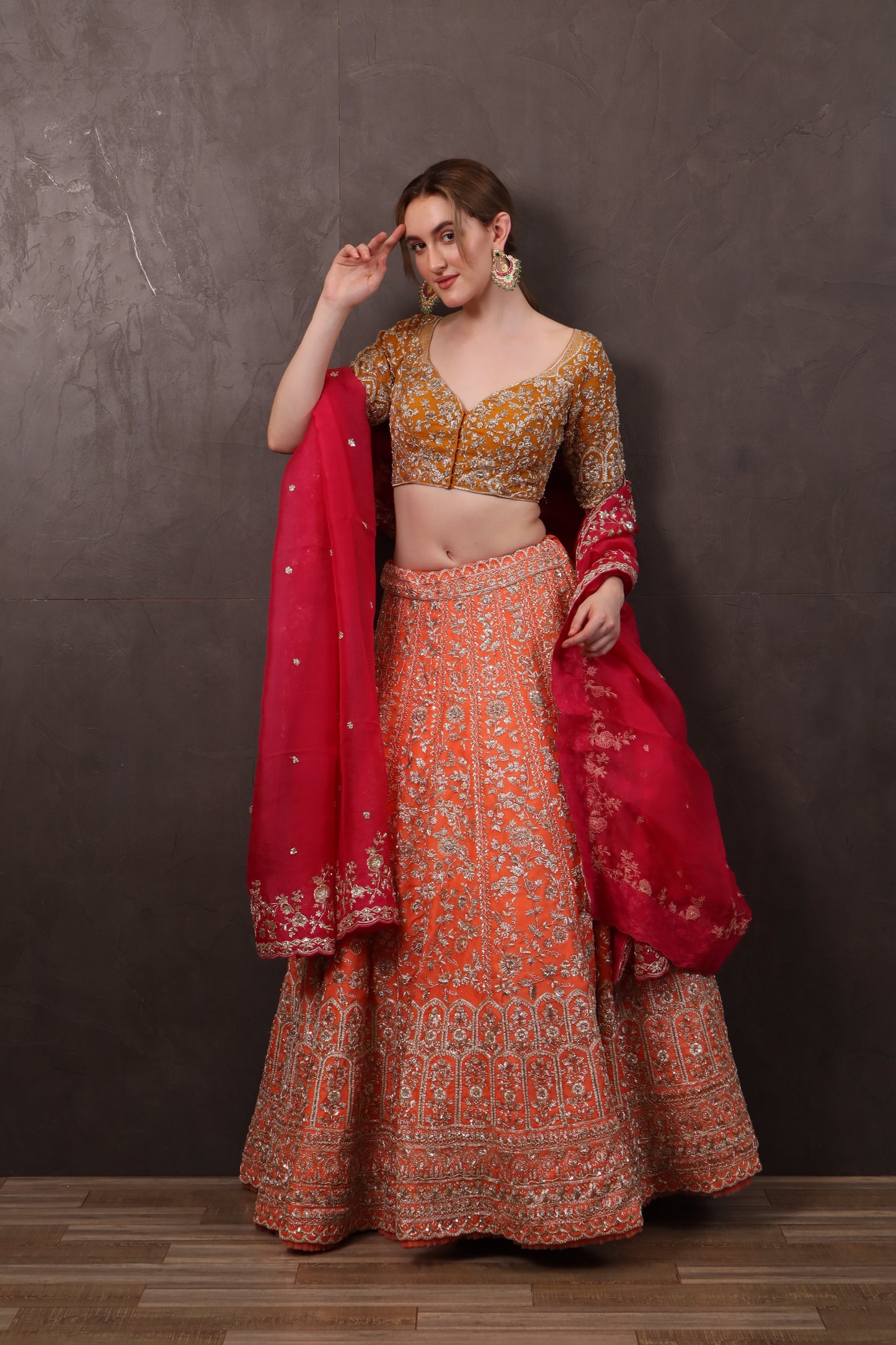 Multicolour Organza Lehenga Set with Blouse & Dupatta