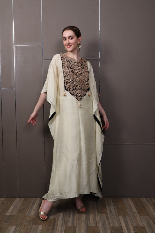 Beige Chinon Kaftan Dress