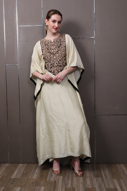 Beige Chinon Kaftan Dress