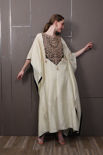 Beige Chinon Kaftan Dress