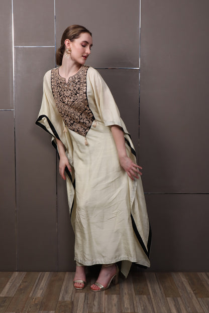 Beige Chinon Kaftan Dress