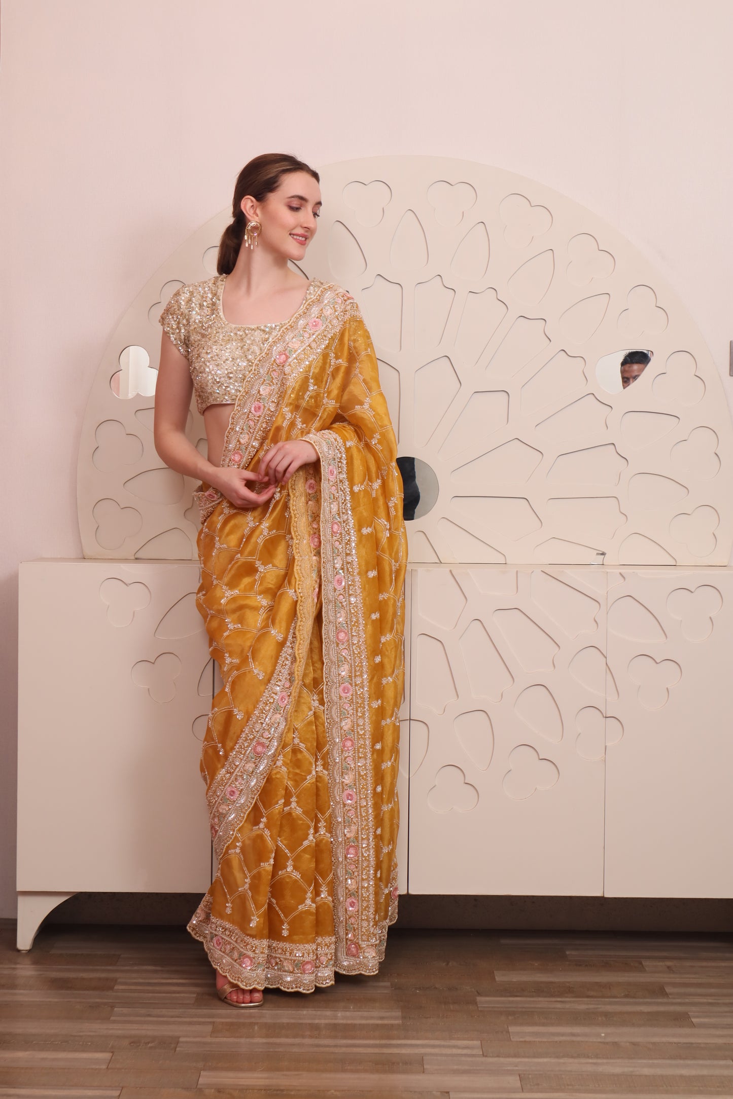 Yellow Organza Saree with Blouse Set