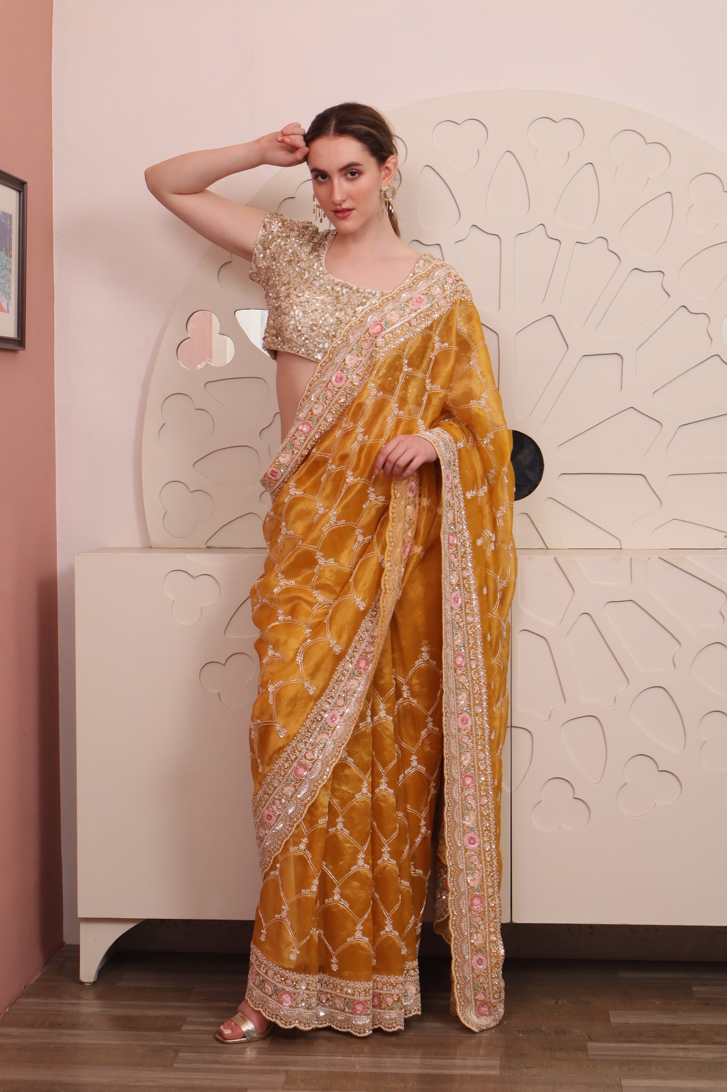 Yellow Organza Saree with Blouse Set