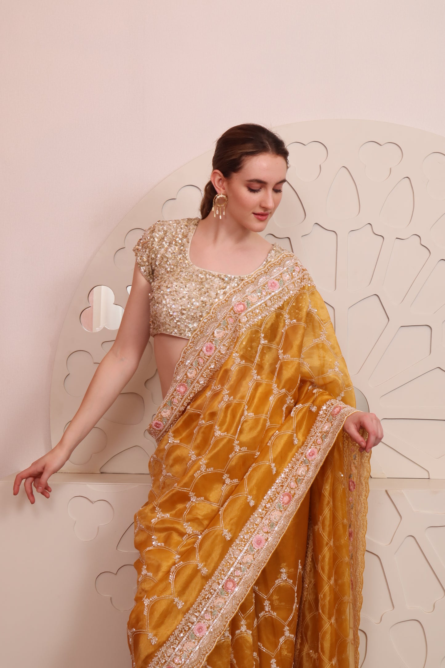 Yellow Organza Saree with Blouse Set