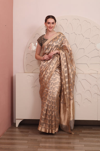 Gold Organza Saree with Blouse Set