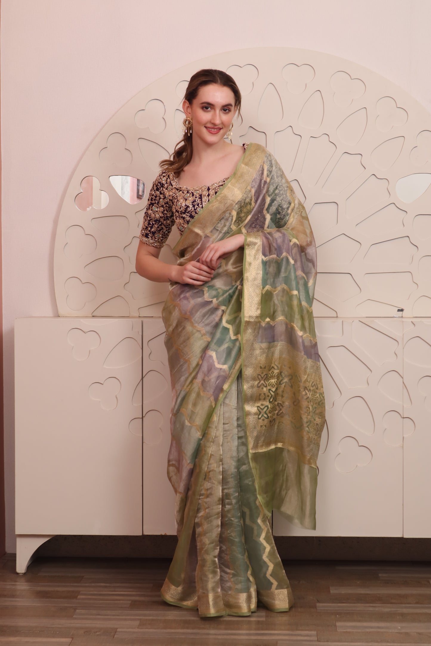 Multicolour Organza Saree with Blouse Set