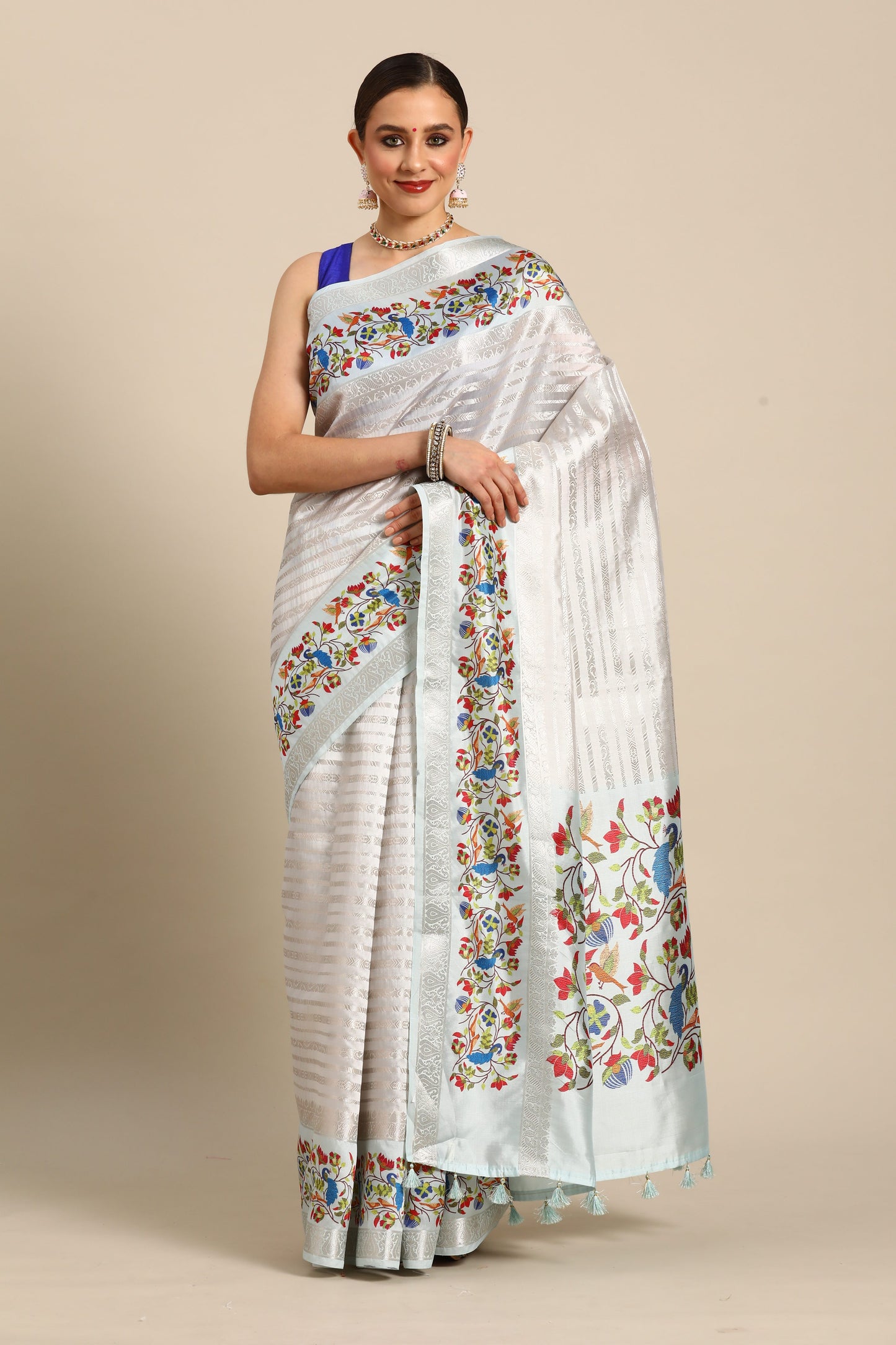 Designer Beige Silk Saree