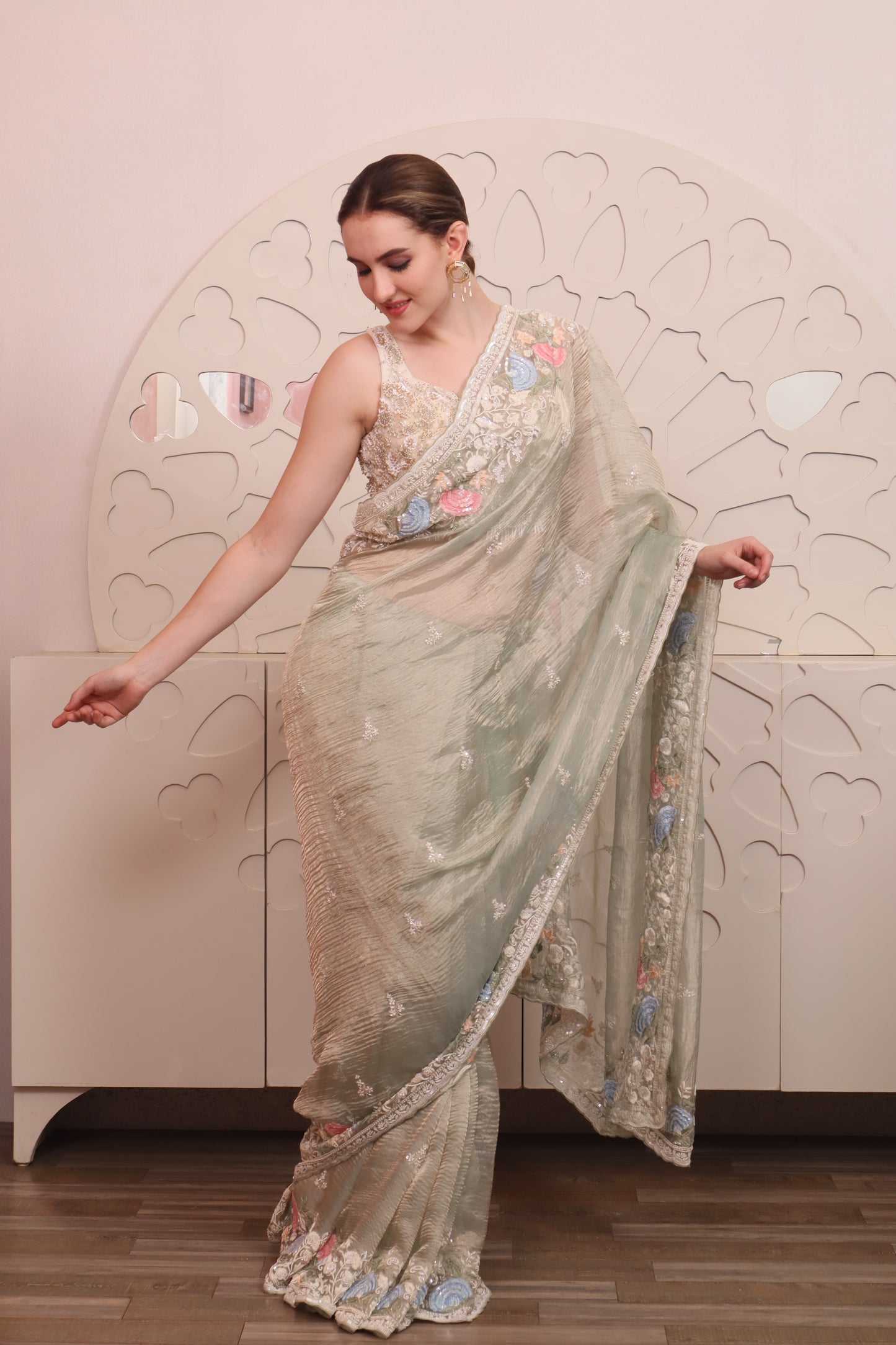 Grey Organza Saree with Blouse Set