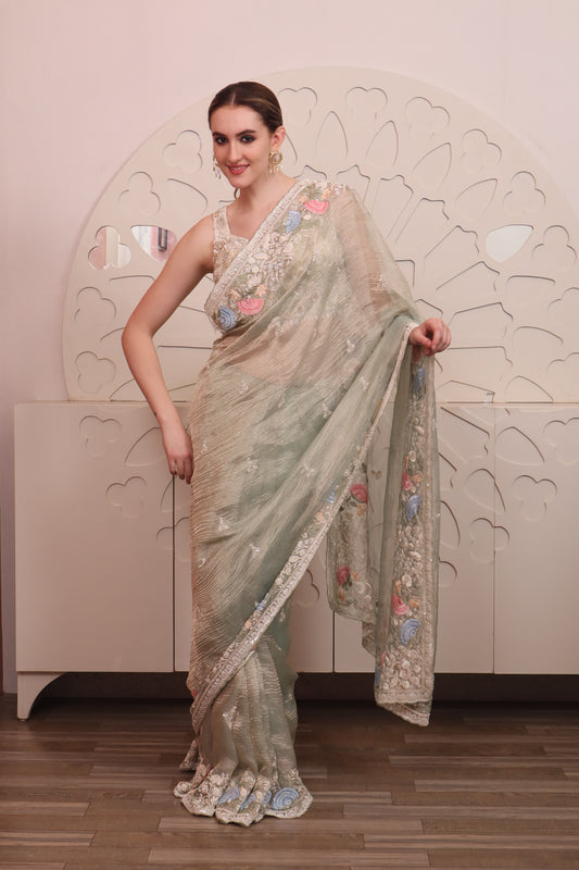 Grey Organza Saree with Blouse Set