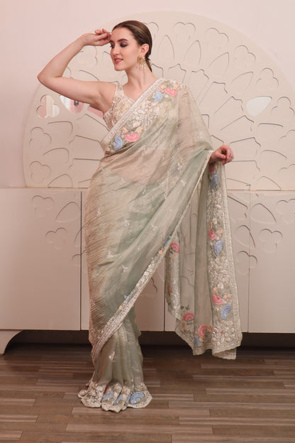 Grey Organza Saree with Blouse Set