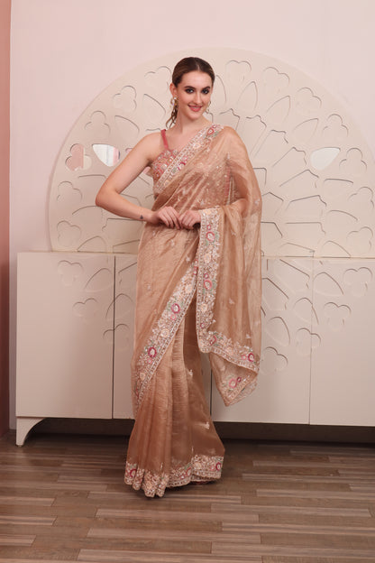 Pink Organza Saree with Blouse Set