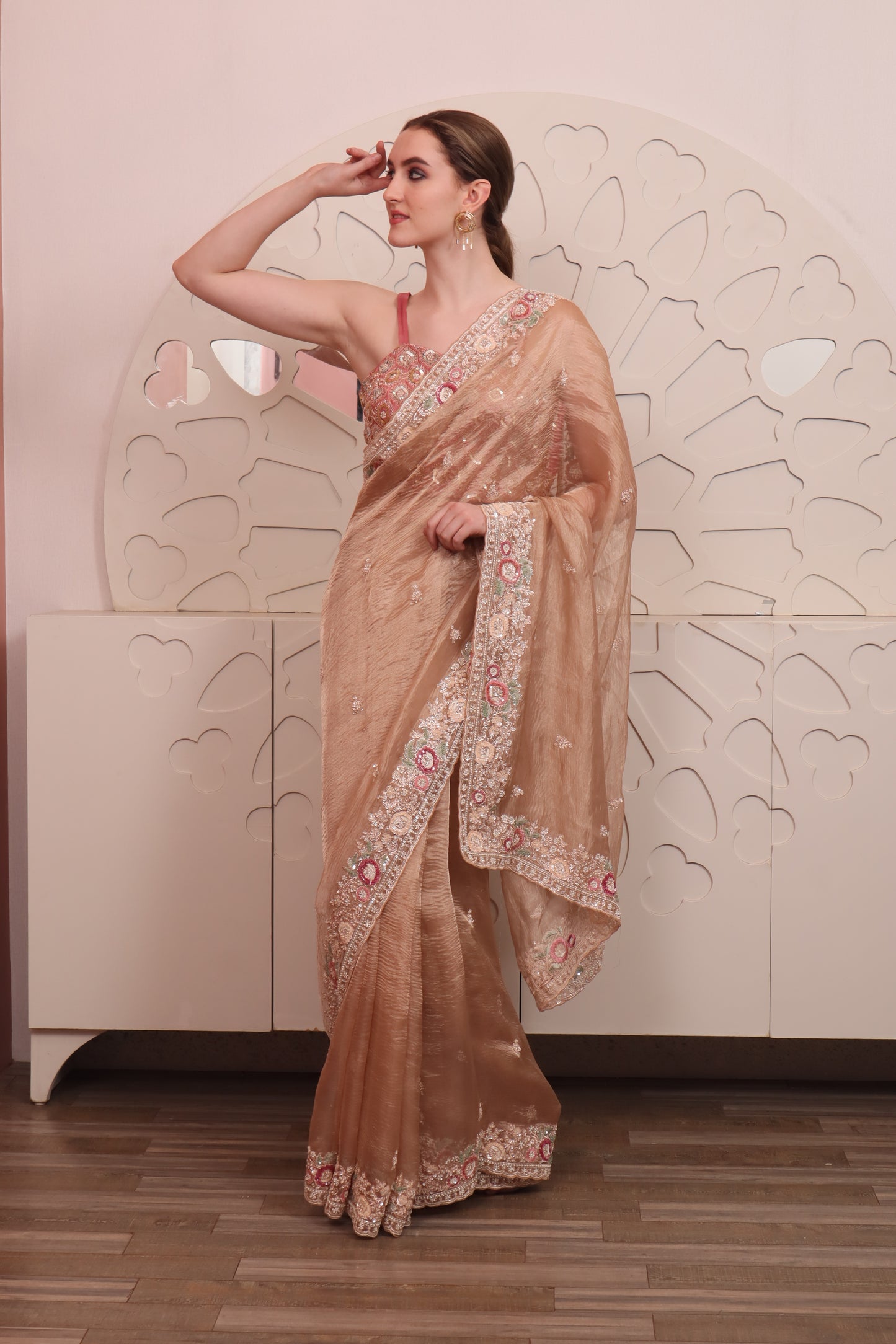 Pink Organza Saree with Blouse Set