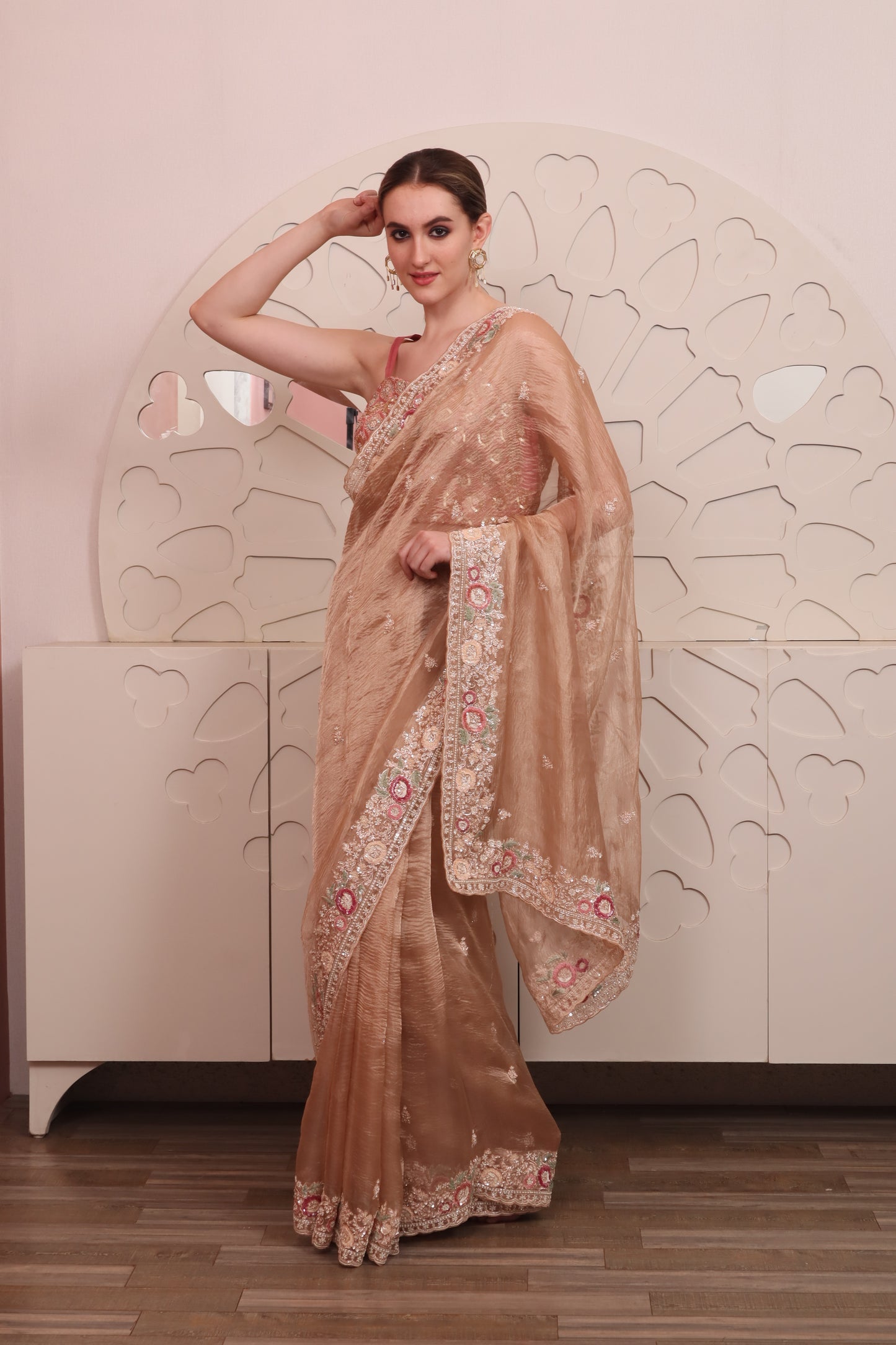 Pink Organza Saree with Blouse Set