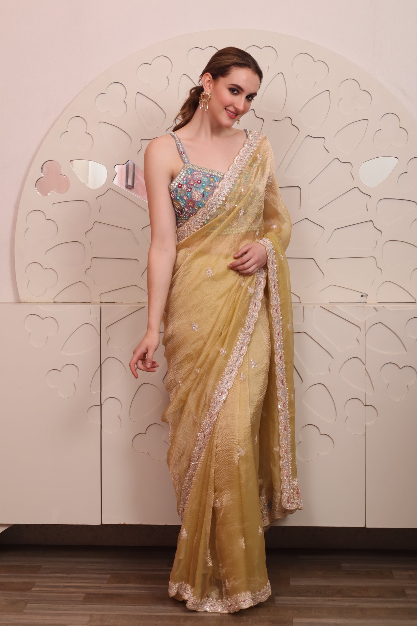 Yellow Organza Saree with Blouse Set