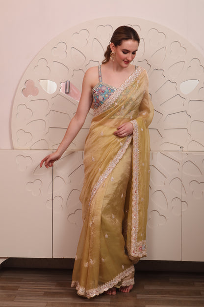 Yellow Organza Saree with Blouse Set