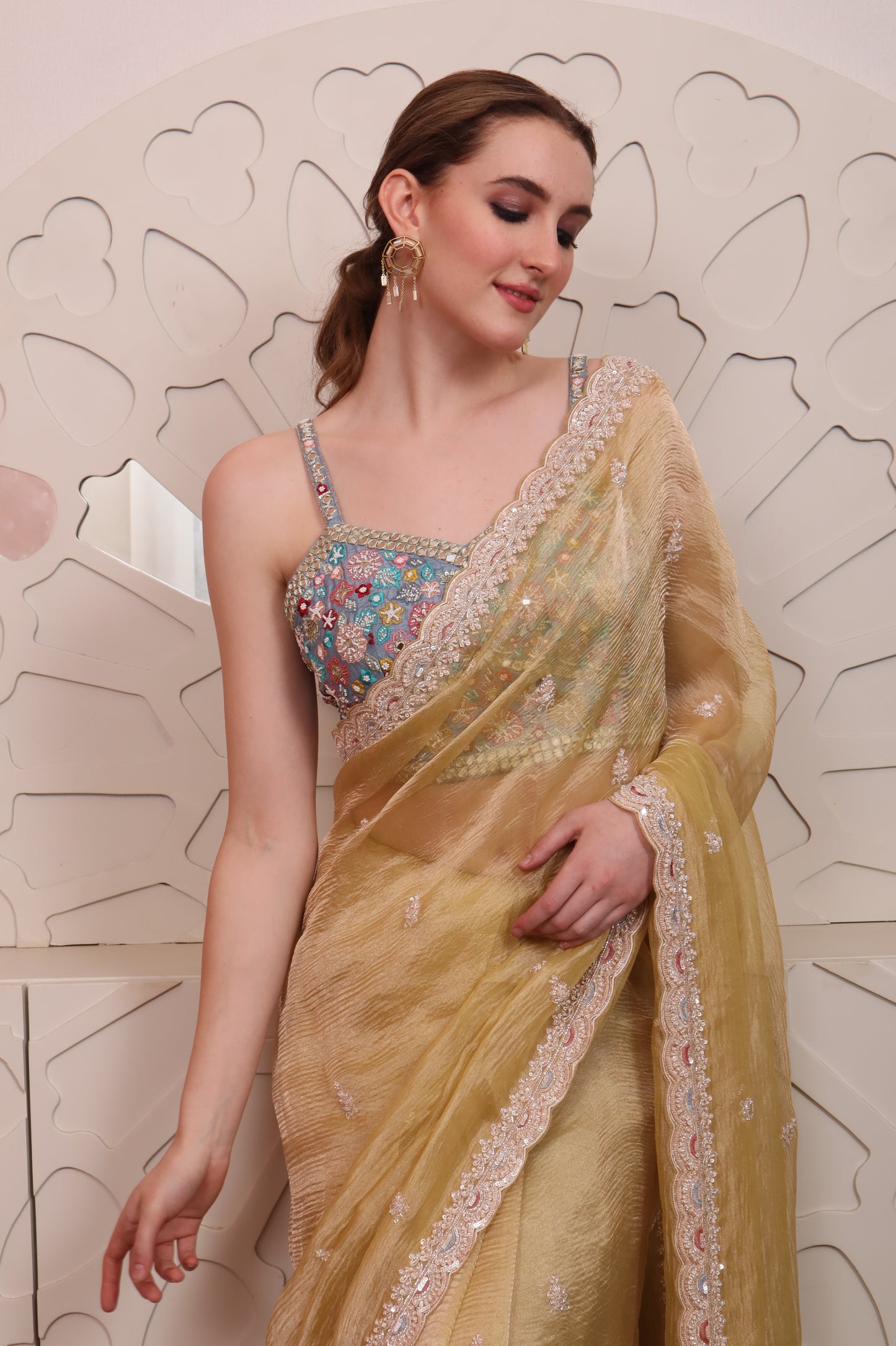 Yellow Organza Saree with Blouse Set