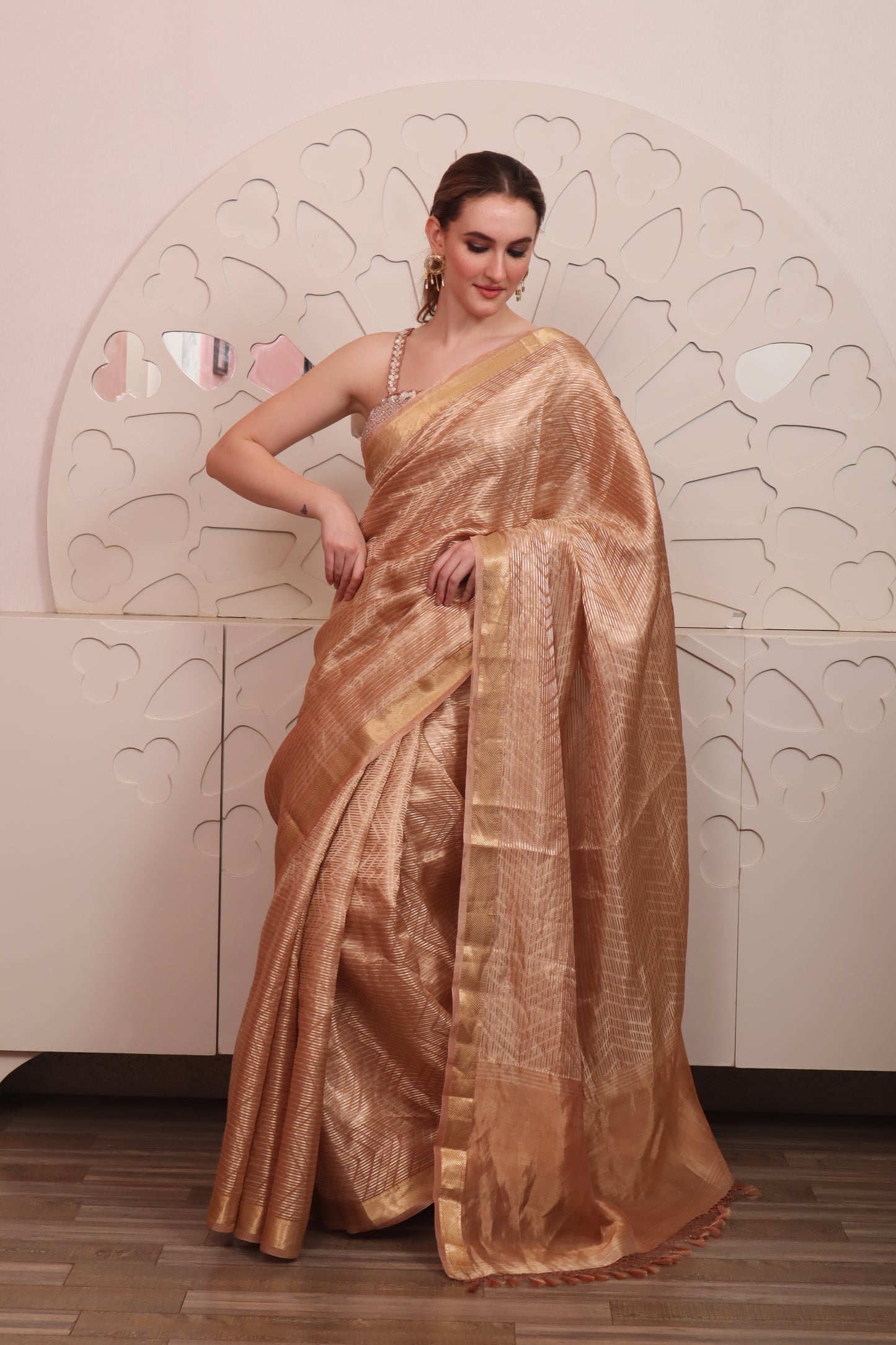 Brown Organza Saree with Blouse Set