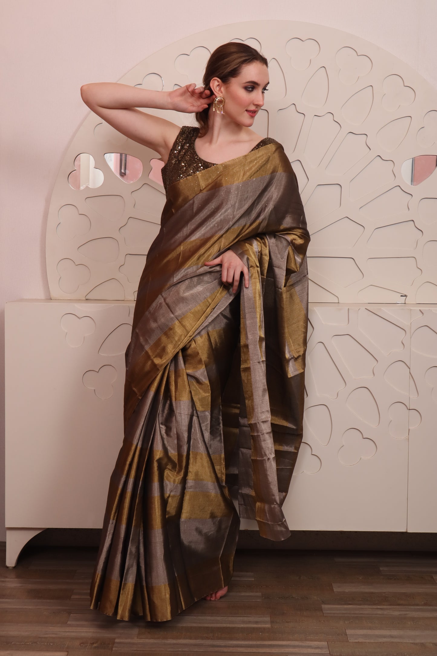 Grey Organza Saree with Blouse Set