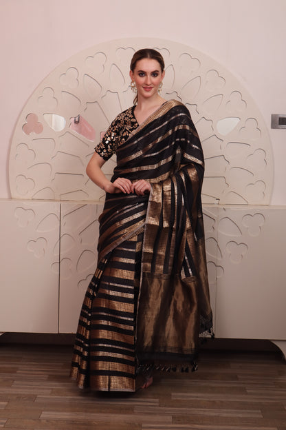 Black Organza Saree with Blouse Set