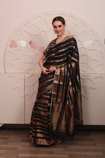 Black Organza Saree with Blouse Set