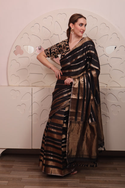 Black Organza Saree with Blouse Set