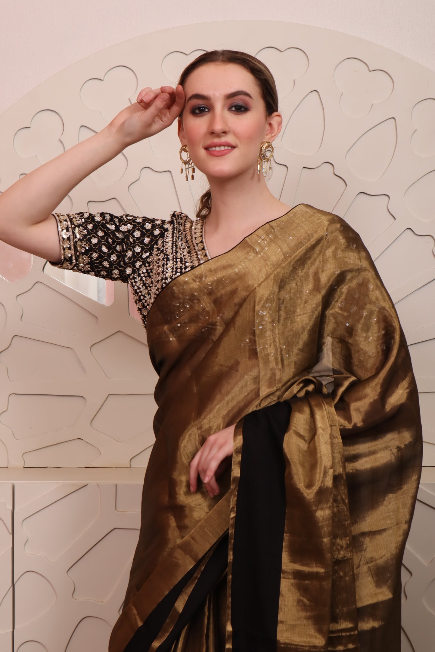 Brown Organza Saree with Blouse Set