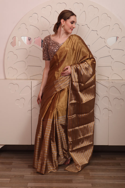 Brown Organza Saree with Blouse Set