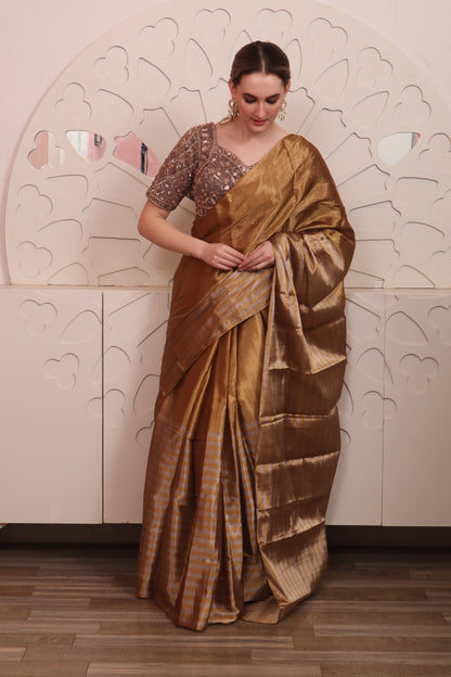 Brown Organza Saree with Blouse Set